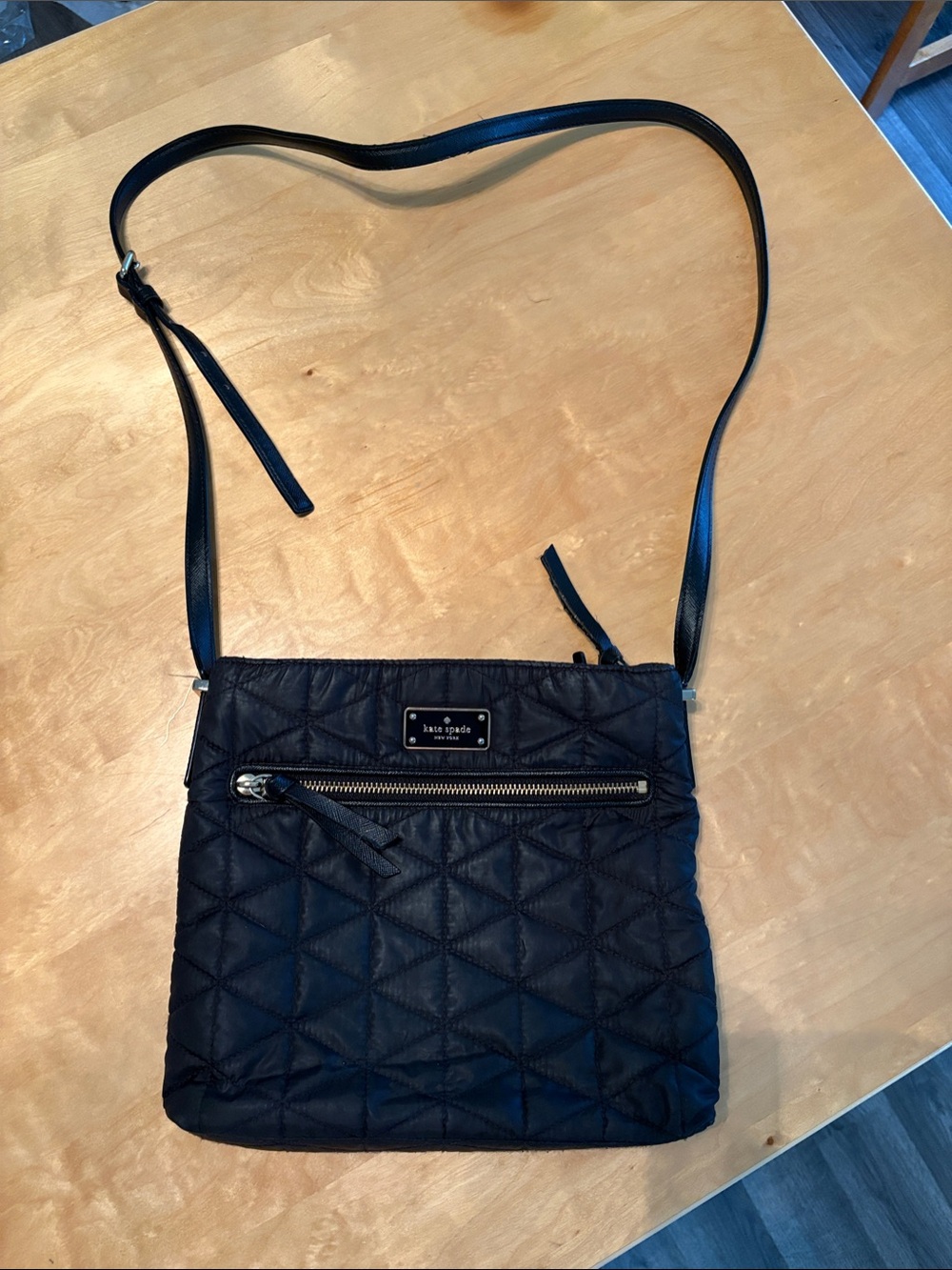 Kate Spade Black Quilted Crossbody with Front Zip Pocket